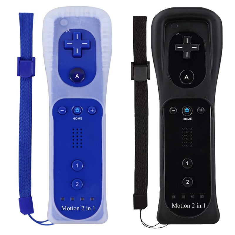 ECRAB Wii Remote with Motion Plus, 2 Pack, Wii Controller Compatible with Wii and Wii U Console Wii Remote Controller with Shock Function (Black+Dark Blue) - Image 1